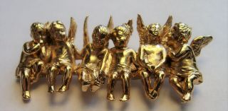 Vintage Berebi Limited Edition All In A Row Angel Goldtone Pin Brooch