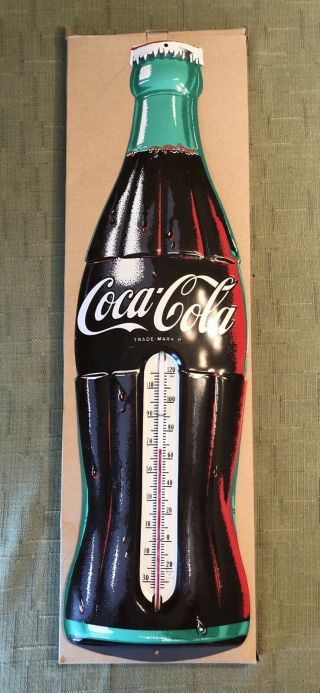 Vintage Coca Cola Bottle Metal Sign Thermometer 29 " - Nib