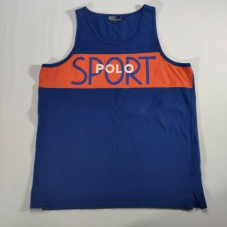 Vintage Ralph Lauren Polo Sport Spellout Tank Top Xl Heavyweight Blue Orange 90s