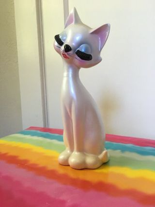 Vintage Tall Japan Ceramic Eyelash Cat Kitty Big Eye 9”