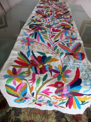 Vtg Mexican Otomi Embroidery Handmade Ethnic Mayan Art Table Runner 74 " X 16 3/4