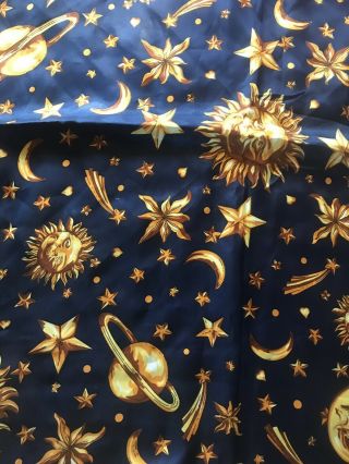 Vintage Gianni Versace 100 Silk Scarf Zodiac Sun Moon Stars Dark Blue Gold 3