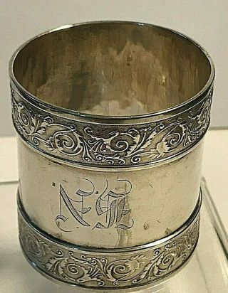 Victorian Silver Napkin Ring Ornately Engraved & Embossed H.  N.