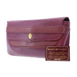 Cartier Logos Must Line Clutch Bag Bordeaux Leather Vintage Authentic Bb175 W