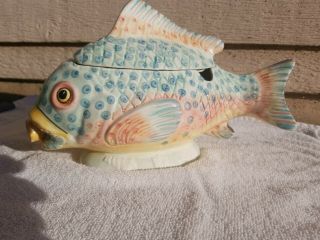 Rare Vintage Intrada Italian Ceramic Hand Paintd Fish Tureen Italy Signed Aq6401