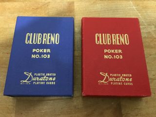 Club Reno Vintage Playing Cards 2 Decks In Boxes Arrco Playing Card Co.  No.  103