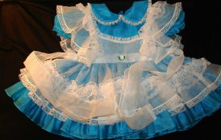 Vintage Pazazz Girls Blue Lace Full Circle Pagent Dress 3t Alice In Wonderland