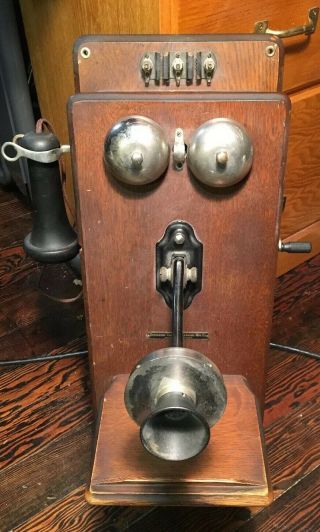Antique/Vintage 1900 ' s Stromberg Carlson Tel.  Mfg.  Co.  Oak Wall Telephone 4