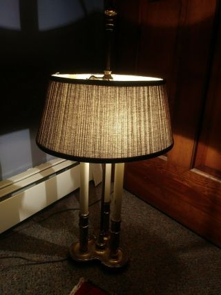 Stiffel Table Lamp Vtg Brass 3 - Way Candle Light French Bouillotte Black Shade