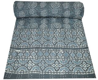 Vintage Kantha Quilt Indian Queen Handmade Throw Reversible Blanket Bedspread Ae