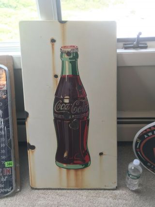Rare Porcelain Coca - Cola White Bottle Sign 18 " X 33 " Store Display