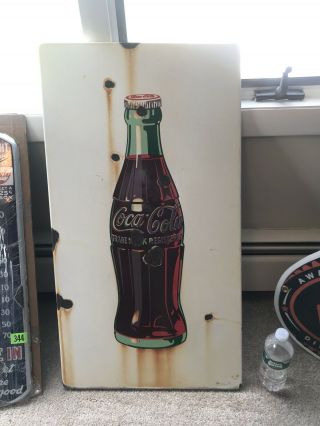 Rare Porcelain Coca - Cola White Bottle Sign 18 