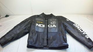 Vintage Large Leather Nokia Racing Motorcycle Zip Jacket Michellin Alpine Stars