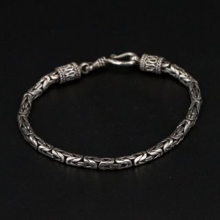 Vtg Sterling Silver - Bali 4mm Byzantine Chain Link 7 " Filigree Bracelet - 13.  5g