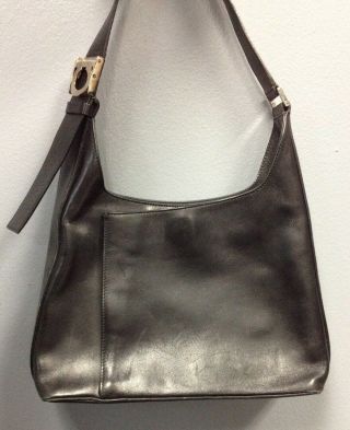 Salvatore Ferragamo Vintage Black Leather Front Pocket Zip Closure Shoulder Bag