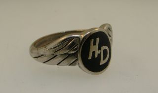 Vtg Harley Davidson Motorcycle Brand Ring Initials H.  D.  & Wings