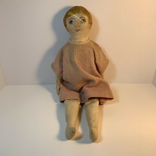 Antique Paper Mache And Fabric Doll 1800s