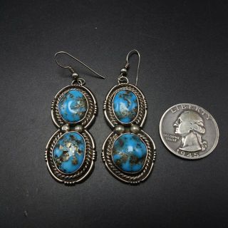 Vintage NAVAJO Sterling Silver BLUE MORENCI TURQUOISE EARRINGS Pyrite Inclusions 3