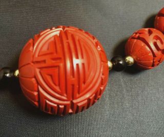 Long Vintage Cinnabar Necklace - - Large " Pendant "
