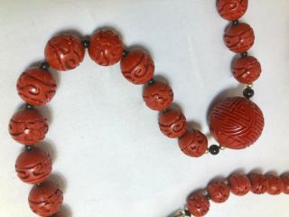 Long Vintage Cinnabar Necklace - - Large 