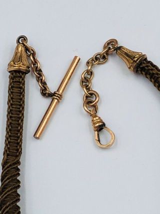 Antique Victorian Mourning Woven Hair & Jeweled Fob Gold Filled T Bar & Clip 4