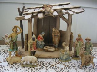 Vintage Anri Nativity Set Hand Craved Set Of 10 Mary Joseph Jesus Italy 3 "