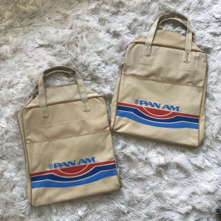 Vintage Blue Tan Pan Am Canvas/vinyl Carry On Bags W/shoulder Straps Nos
