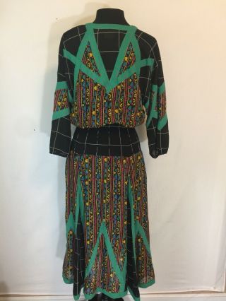 Diane Freis Womens Vintage Mid Calf Dress Size L/XL Black Green Long Sleeve 6