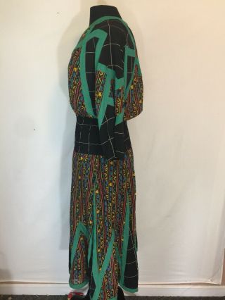 Diane Freis Womens Vintage Mid Calf Dress Size L/XL Black Green Long Sleeve 8