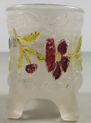 Vintage Frosted On Clear Glass Bohemian Toothpick Holder W/ Floradora Decoration