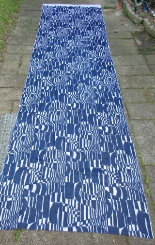 Vintage Groovy Fabric Geometric Rayon Dark Blue White Mid - Century Abstract Funky