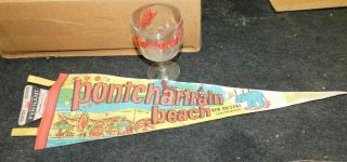 Vintage Pontchartrain Beach Glass & Banner Orleans La.  Amusement Park