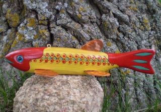 Jay Mcevers Fish Decoy Lure Spearing Folk Art Carved Wood Rod Spear Fishing Ice