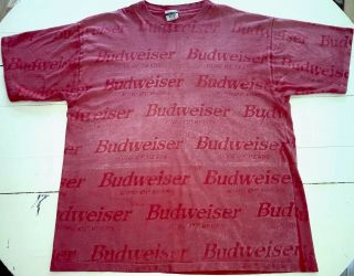 Vintage 90s Budweiser King Of Beers All Over Print T - Shirt Soft Sz Xl 2 Sided