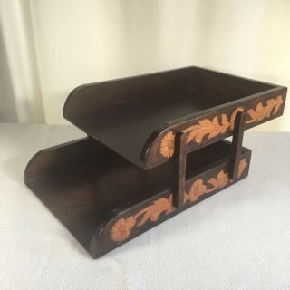 Vintage Western Desk File Trays 15”x 11”x 5” Hand Made Movable Wooden Carved
