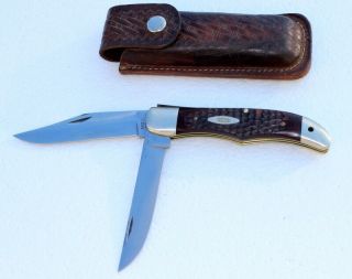 Vintage Case Folding Knife,  Model 6265sab Hunter W/ Tooled Leather Sheath