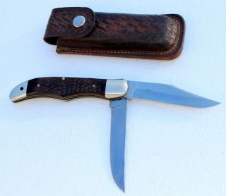 Vintage Case Folding Knife,  Model 6265SAB Hunter w/ tooled leather sheath 2