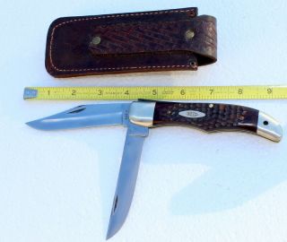 Vintage Case Folding Knife,  Model 6265SAB Hunter w/ tooled leather sheath 5