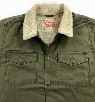 Levis Sherpa Military Shirt Jacket Mens Olive Night Army Green Msrp $118