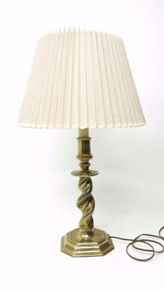 Stiffel Brass Twist Barley Octagonal Base Table Lamp W/ Shade Vintage
