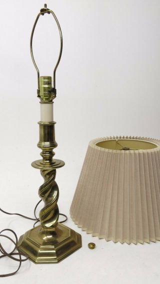 Stiffel Brass Twist Barley Octagonal Base Table Lamp w/ Shade Vintage 7