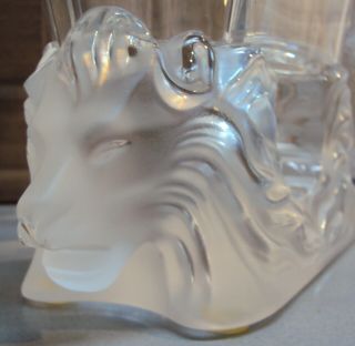 Lalique France Vintage Venise Double Lion Head Vase Frosted Crystal Octagon Rim 5