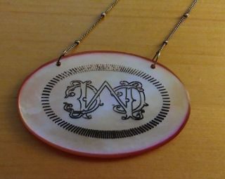 Vintage Antique French Mother of Pearl Casino Gambling Chip Sterling Necklace 2