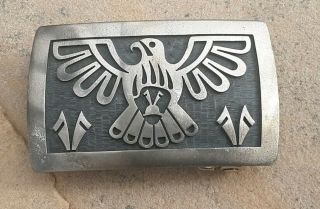Vintage Signed Hsa Native American Sterling Silver Thunderbird Belt Buckle