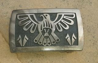 Vintage Signed HSA Native American Sterling Silver Thunderbird Belt Buckle 2