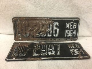 Vintage 1964 Nebraska Motorcycle License Plate Pair