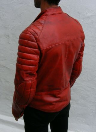 vintage red leather biker cafe racer jacket mens 38 small medium beatup punk 3