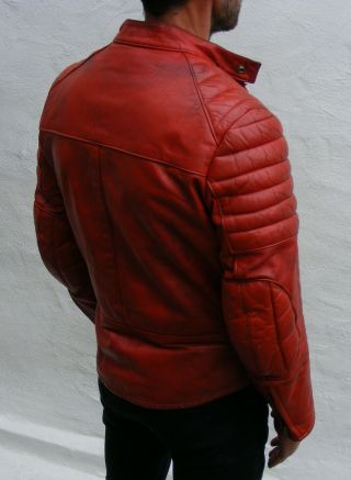 vintage red leather biker cafe racer jacket mens 38 small medium beatup punk 4