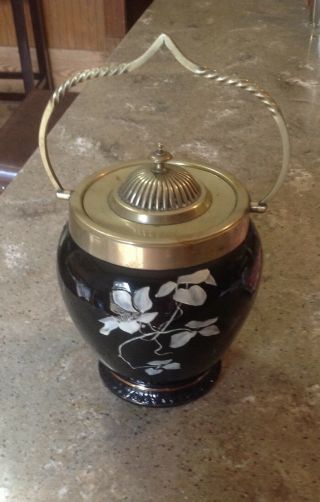 Vintage Locke & Co Worcester England Cracker Jar With Brass Lid And Handle