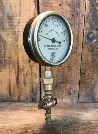 Vintage Ashcroft Pressure Gauge With Solid Brass Valve Attachment Polished
